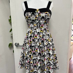 Eva Rose Retro Face Print Pinup Fit and Flare Dress with Pockets
